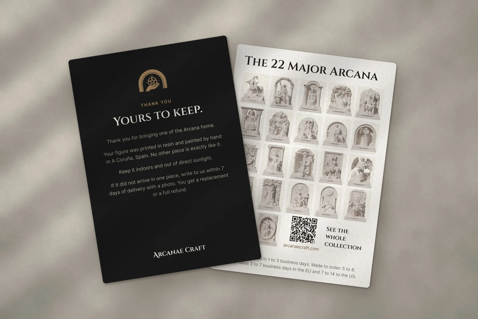 Arcanae Craft buyer card, front and back