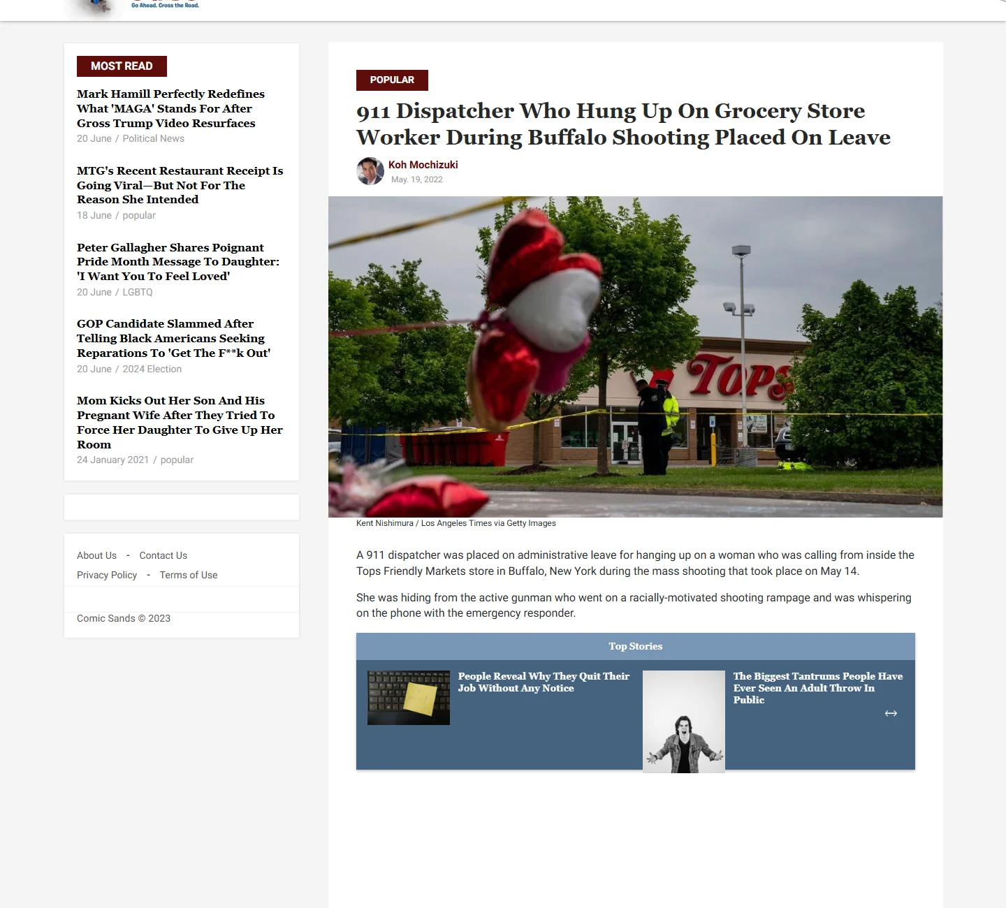 Top of a Comic Sands article, desktop, Jul 2024