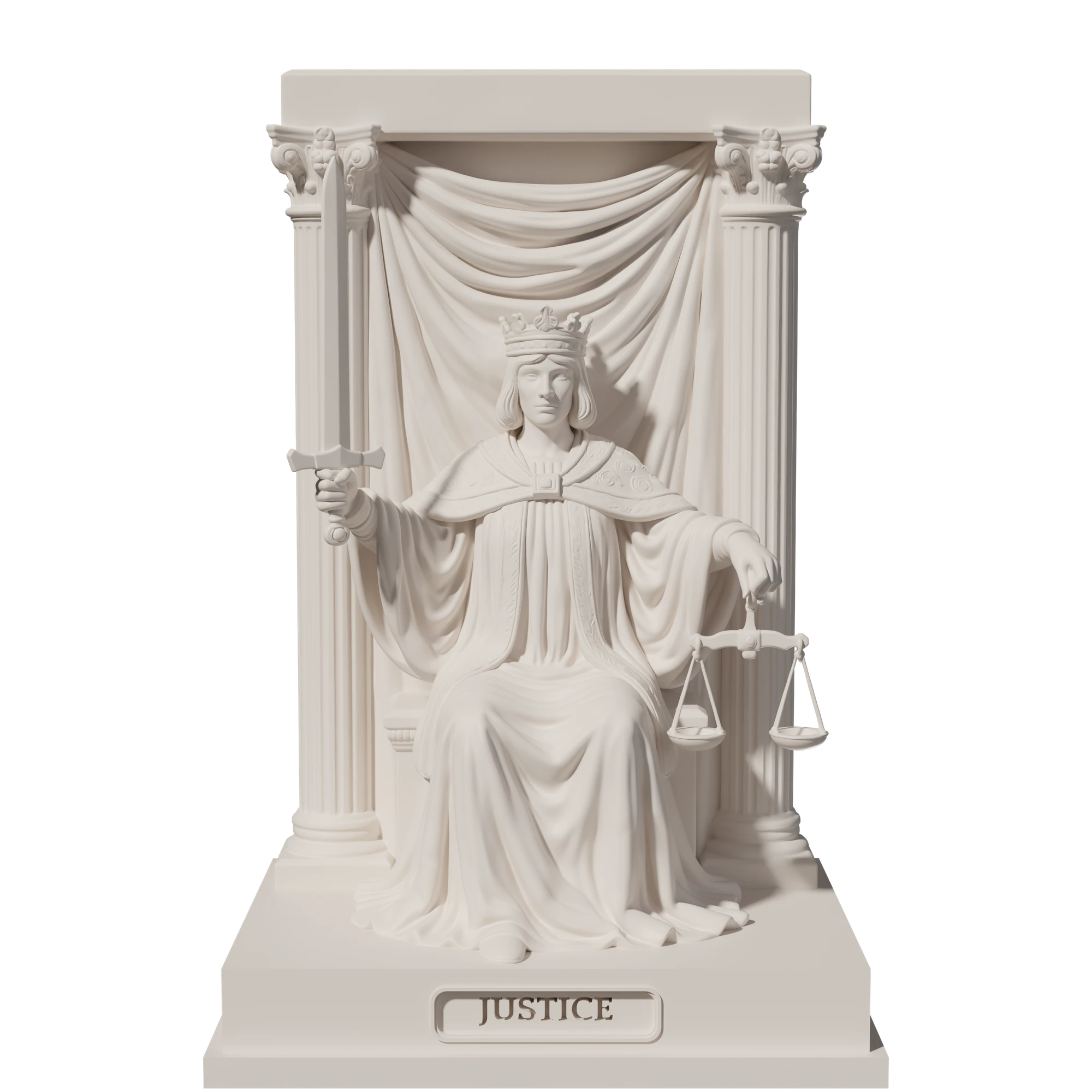 Justice, a 3D-printed resin statue, hand-painted