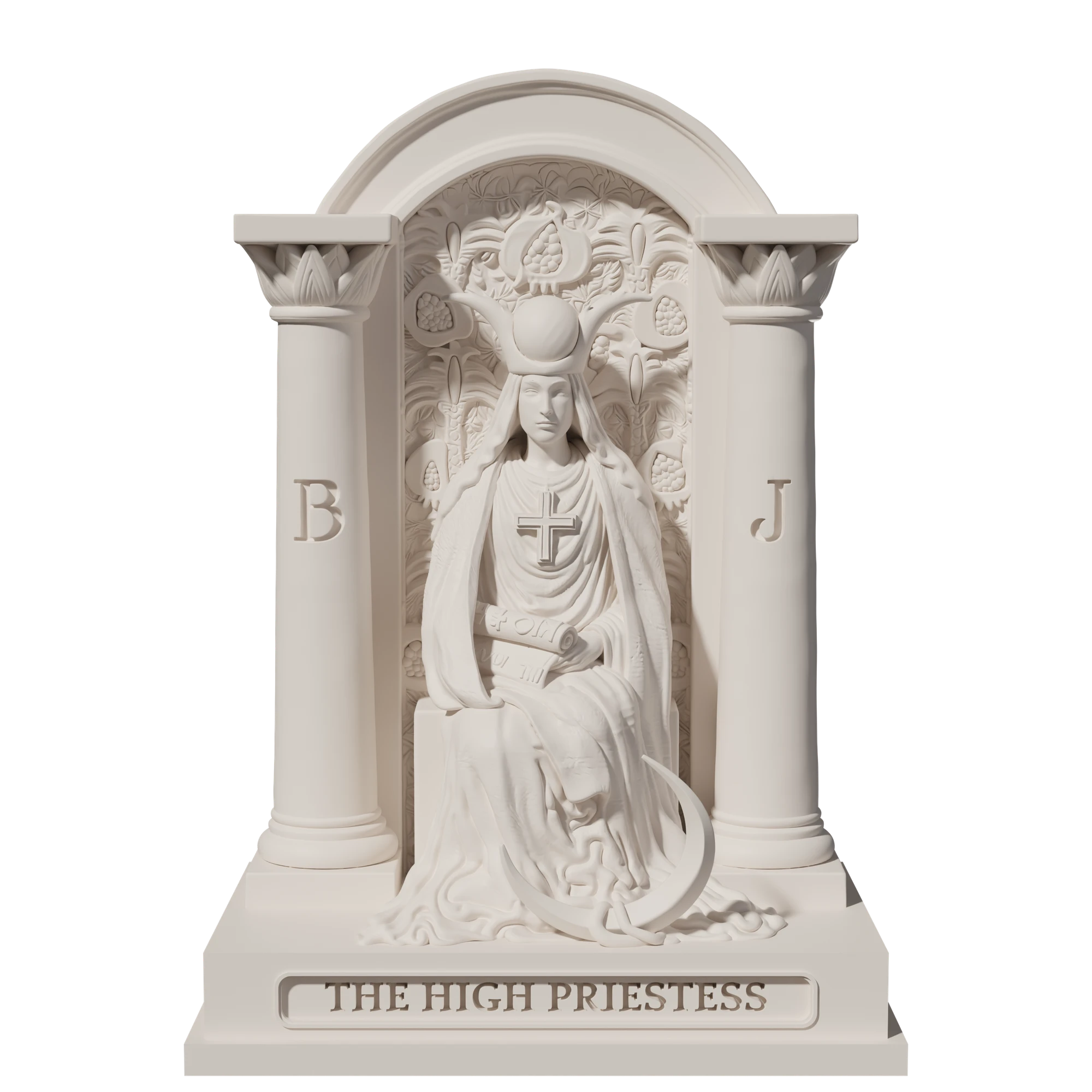 The High Priestess, a 3D-printed resin statue, hand-painted