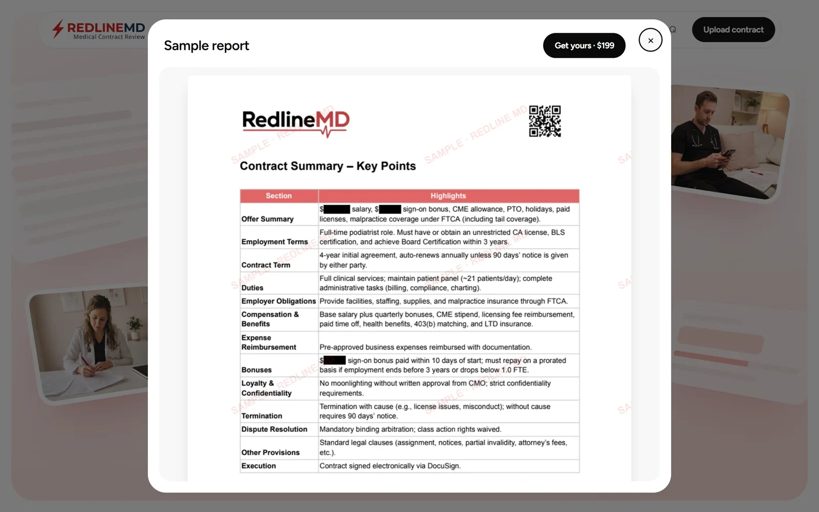 Sample report in a modal