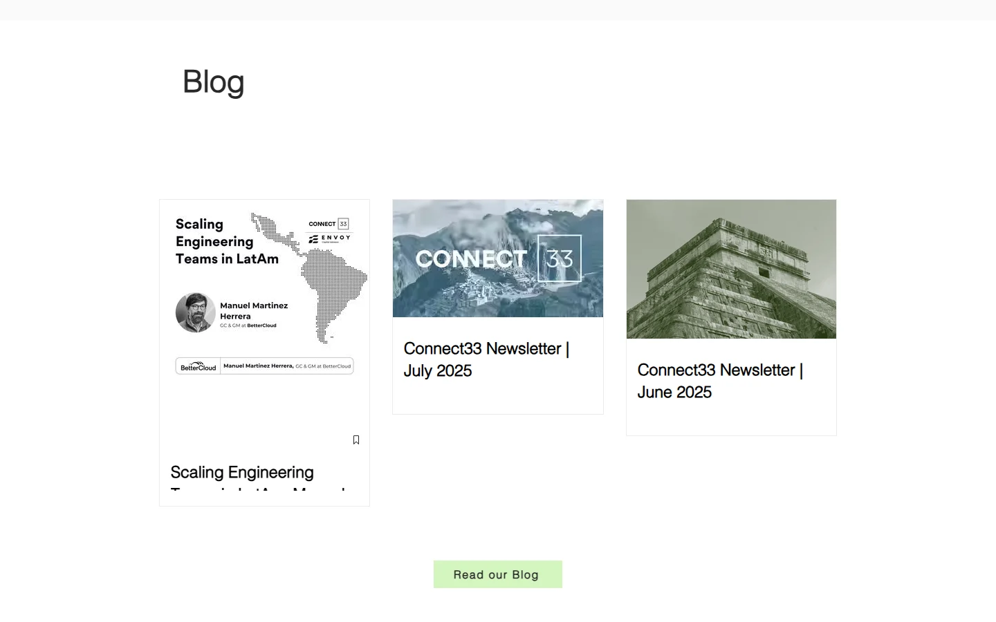 Connect33 blog section, desktop, Wix