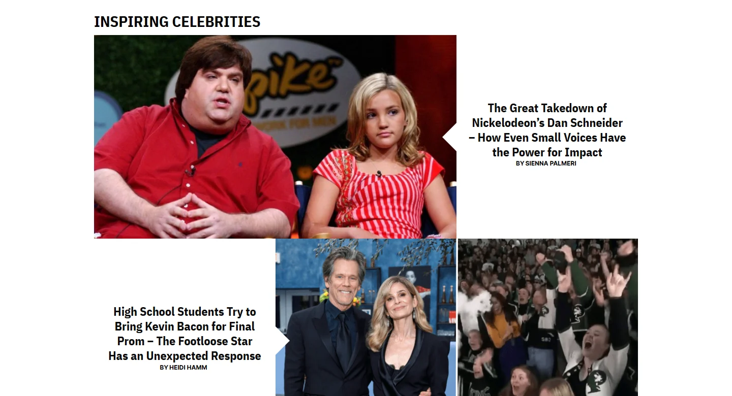 Inspiring Celebrities section of the Goalcast home, desktop, before
