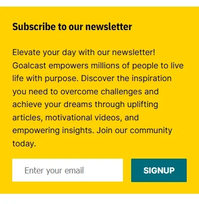 Featured story and newsletter box on the Goalcast home, phone, new