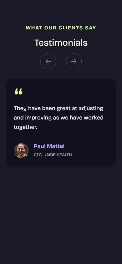 Testimonials on the MeteorOps Kubernetes page, phone, Mar 2025