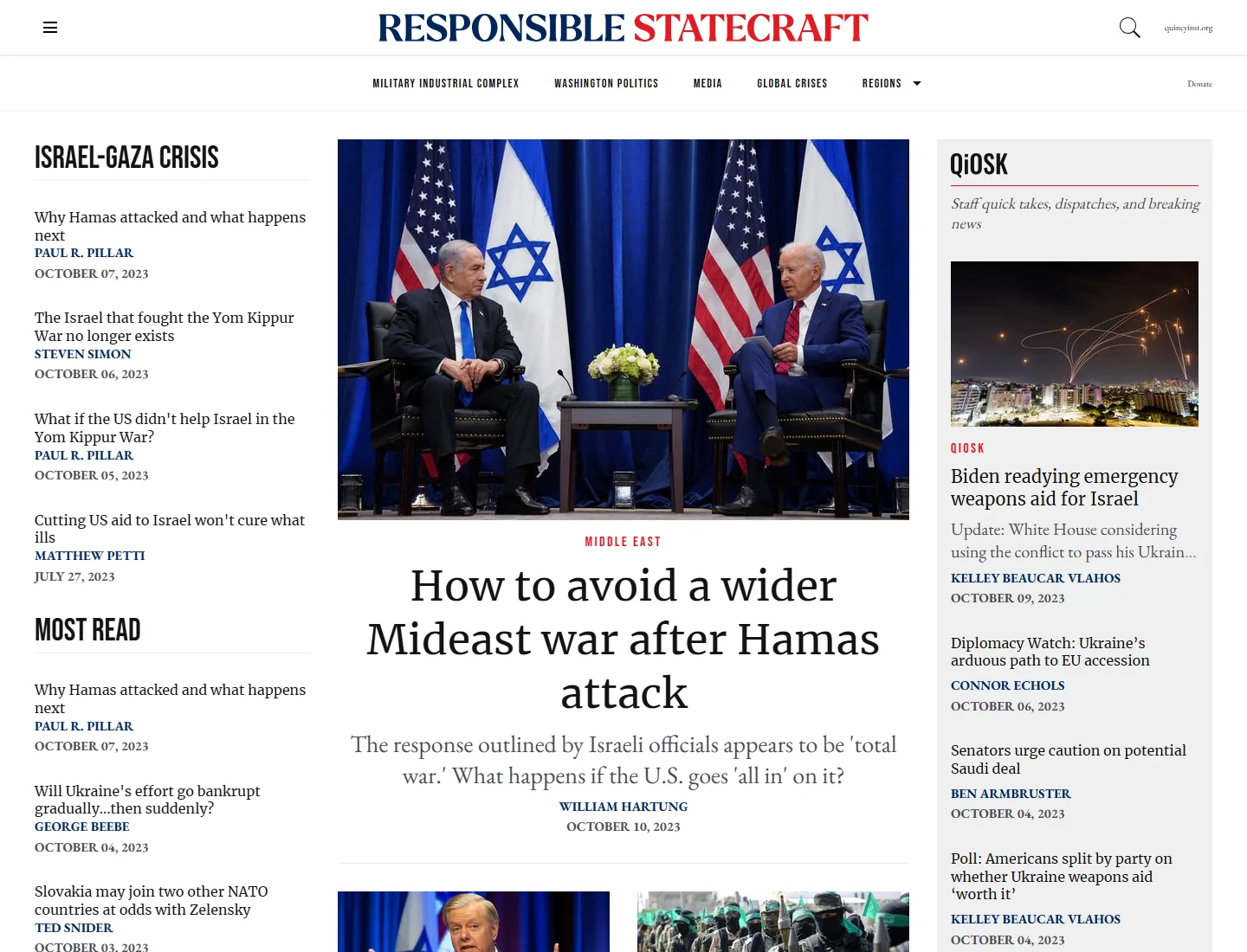 Top of the Responsible Statecraft home, desktop, Oct 2023