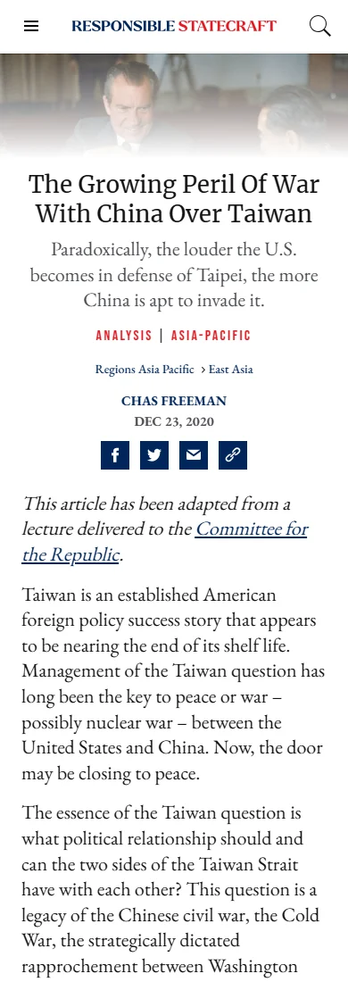 Top of a Responsible Statecraft article, phone, Sep 2023